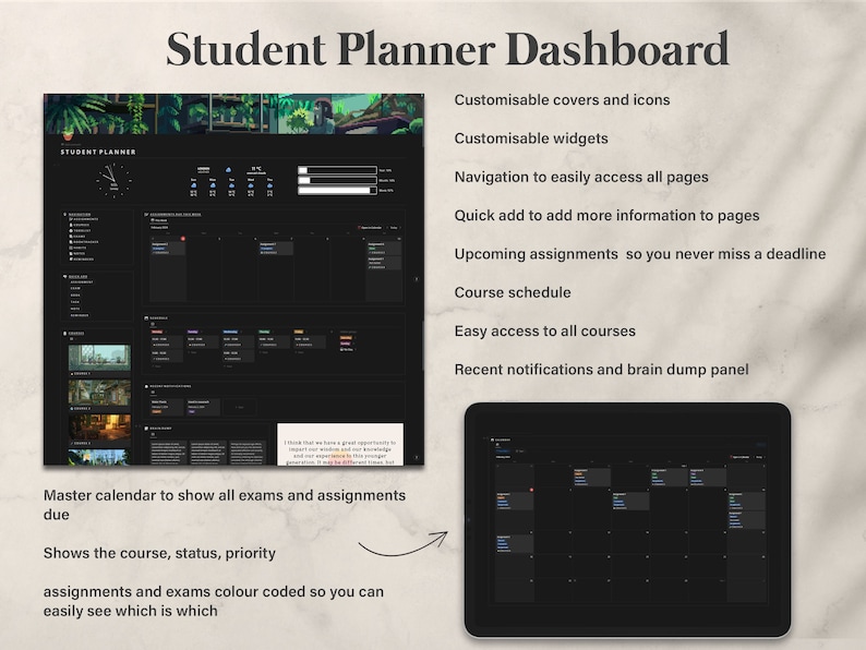 The Ultimate Student Notion Planner, Academic Student Planner Notion,  Life Planner Template, All In One Notion Aesthetic Student Dashboard