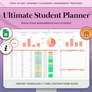 Student Planner Spreadsheet, Assignment Tracker Google Sheets, Academic Planner Template, College Spreadsheet For Students, Homework Planner