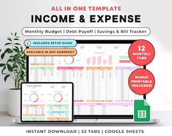 Income and Expense Tracker Spreadsheet Google Sheets Monthly Weekly BiWeekly Budget Template Personal Finance Tracker Ultimate Expense
