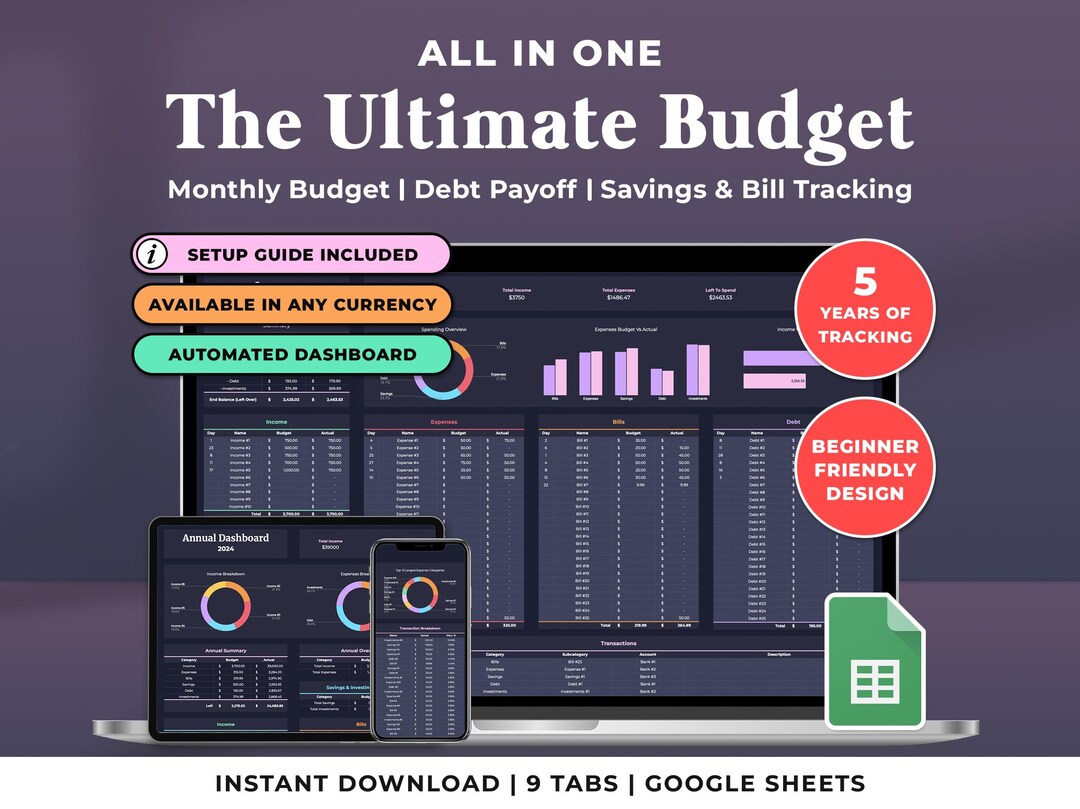 Annual Budget Spreadsheet Google Sheets Budget Template Dark Mode ...