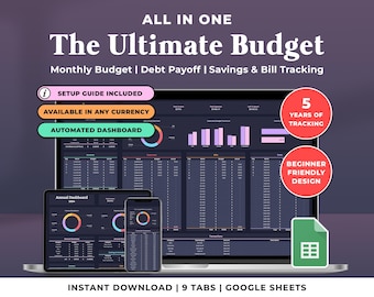 Annual Budget Spreadsheet Google Sheets Budget Template Dark Mode Monthly Budget Tracker Financial Planner Bill Tracker Savings Debt Tracker