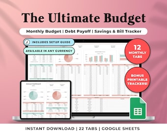Annual Budget Spreadsheet Google Sheets Budget Template Monthly Weekly Budget Tracker Multiyear Budget Financial Planner Bill Debt Tracker