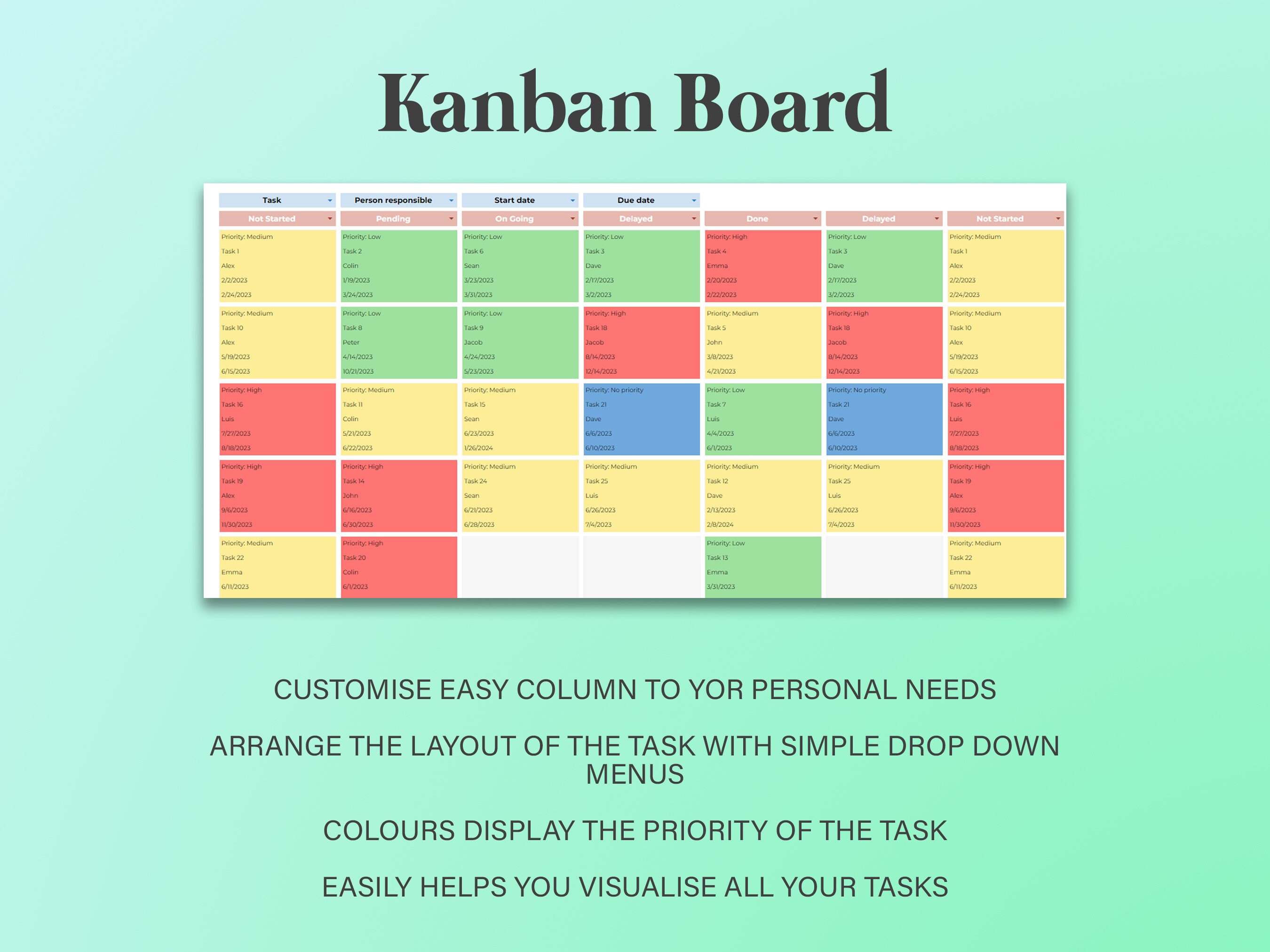 Kanban Board Google Sheets Template Task Priority Matrix Etsy