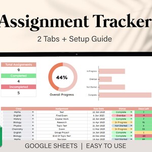 Assignment Tracking Spreadsheet, School Spreadsheet Homework tracker, Assignment Tracker Google Sheets, Student Planner, Weekly Planner