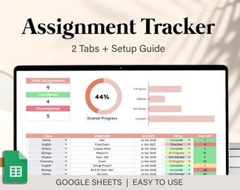 assignment deadline tracker Assignment Tracking Spreadsheet, School Spreadsheet Homework tracker, Assignment Tracker Google Sheets, Student Planner, Weekly Planner