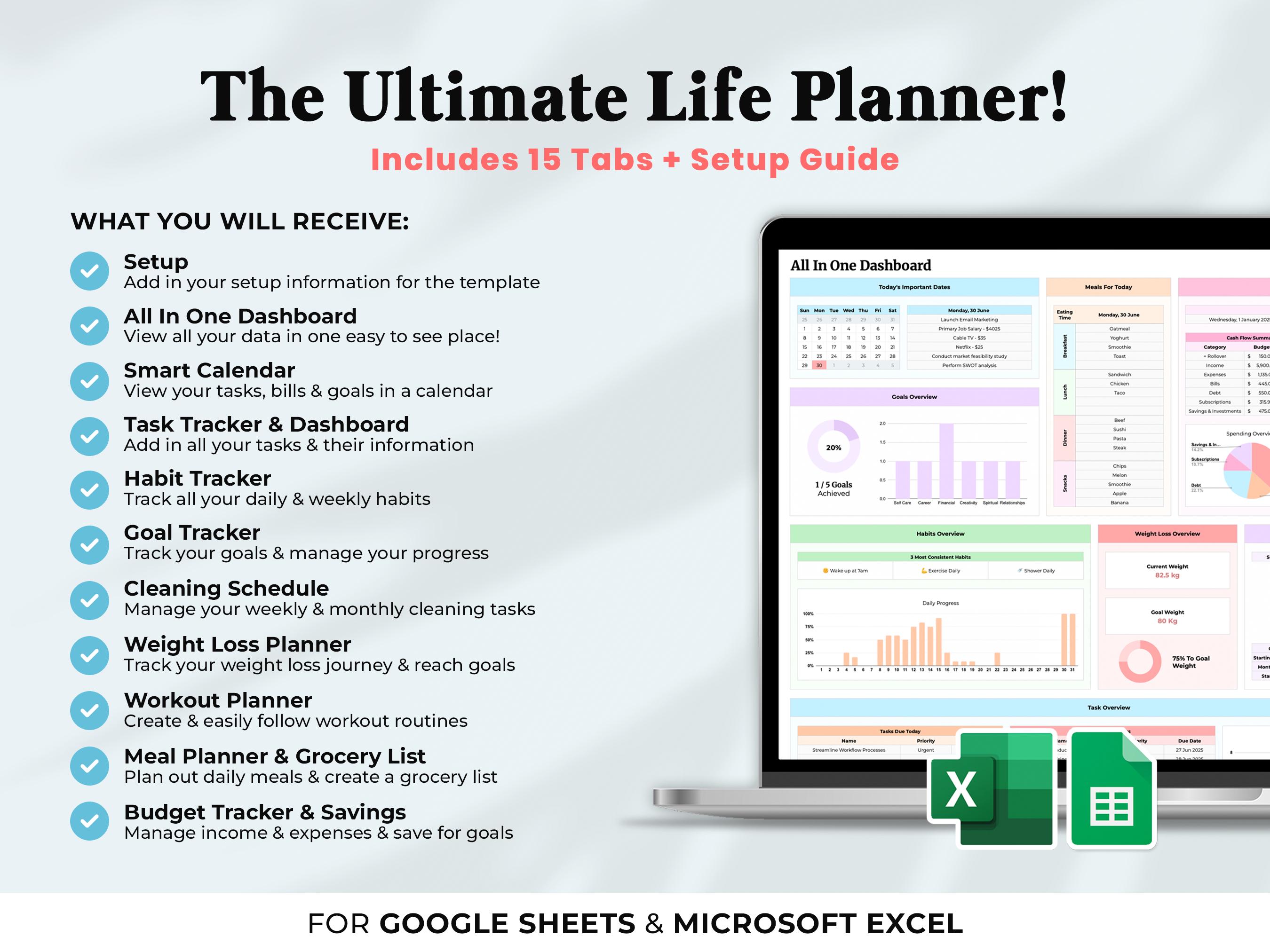 ADHD Life Planner Spreadsheet Google Sheets Task to Do List Template ...