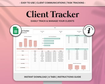 Client Tracker-spreadsheet voor kleine bedrijven, Google Spreadsheets voor klantbeheer, CRM Tracker, Lead Tracker-sjabloon, Business Task Tracker