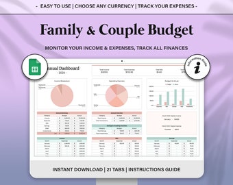 Familienjahresbudget Google Sheets Tabelle, Familienjahresbudget-Tracker, Ersparnisse und Schuld-Tracker, Paarbudget-Vorlage