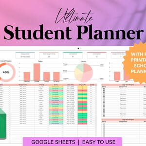 Ultimate Student Planner Spreadsheet, Assignment Tracker Google Sheets ...