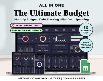 Ultimate Annual Budget Spreadsheet Google Sheets Budget Template Monthly Budget Planner Weekly Yearly Budget Financial Planner Debt Tracker
