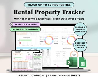 Monitoraggio degli immobili in affitto Foglio di calcolo per proprietari Excel Modello di entrate e spese multi-proprietà Contabilità degli affitti Fogli Google Immobiliare
