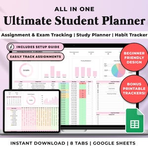 Academic Student Planner Spreadsheet, School Assignment Tracker Google ...