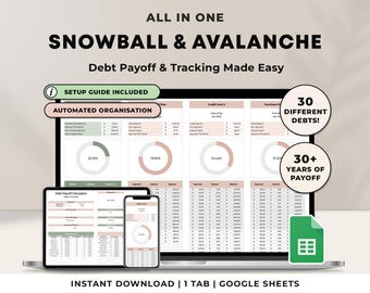 Debt Payoff Tracker Debt Snowball Avalanche Calculator Google Sheets Credit Card Loan Tracker Personal Debt Free Planner Student Loan Payoff