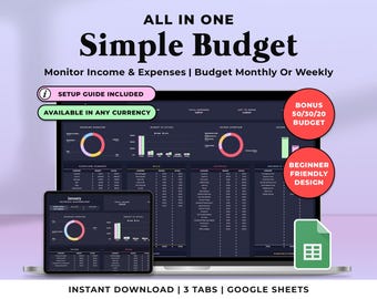 Budget Planner Google Sheets Budget Template Dark Mode Monthly Budget Tracker Spreadsheet Weekly Personal Finance Bill Tracker Debt Tracker