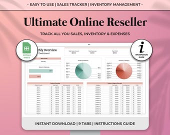 Online Sales Reseller for Google Sheets, Small Business Reseller Spreadsheet, Inventory And Sales Tracker, Ebay & poshmark Reseller Template