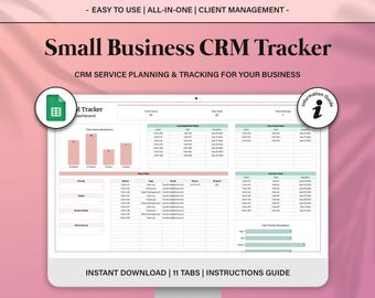 CRM-dashboard voor kleine bedrijven voor Google Spreadsheets, boekhoudtrackersjabloon, klantentracker voor servicebedrijven, taak- en factuurtracker