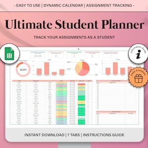 Academic Student Planner Spreadsheet, School Assignment Tracker Google Sheets, Assignment Tracking Spreadsheet, Online Study Planner Template