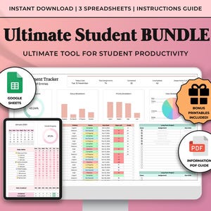 Ultieme spreadsheets voor leerlingproductiviteit BUNDEL, Academische schoolplanner, schoolopdrachttracker Google Spreadsheets, ultieme gewoontetracker