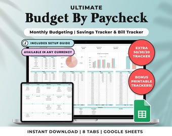 Budget by Paycheck Spreadsheet Google Sheets Planner Monthly Weekly Biweekly Budget Bill Tracker Debt Tracker Financial Planner Template