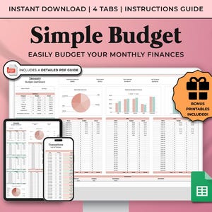Monthly Budget Spreadsheet, Weekly Biweekly Budget, Google Sheets Budget Tracker, Bill Tracker, Savings & Debt, Beginners Budget Planner