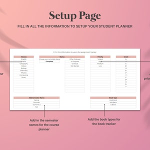 Akademische Studentenplaner-Spreadsheet, Schulzuordnungs-Tracker Google Sheets, Aufgabenverfolgungs-Spreadsheet, Online-Lernplanervorlage Bild 3