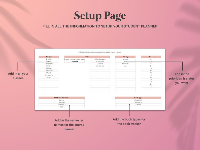 Akademische Studentenplaner-Spreadsheet, Schulzuordnungs-Tracker Google Sheets, Aufgabenverfolgungs-Spreadsheet, Online-Lernplanervorlage Bild 3