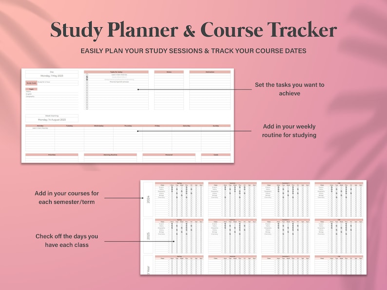 Akademische Studentenplaner-Spreadsheet, Schulzuordnungs-Tracker Google Sheets, Aufgabenverfolgungs-Spreadsheet, Online-Lernplanervorlage Bild 7
