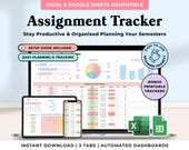 Assignment Tracker Spreadsheet Google Sheets Academic Student Planner Excel Homework Organizer School Template Weekly Study College Planner