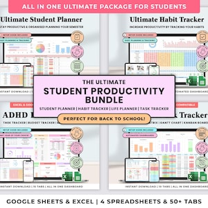 Academic Student Planner Google Sheets Student Productivity Spreadsheet Excel School Template Assignment Tracker University Study Planner
