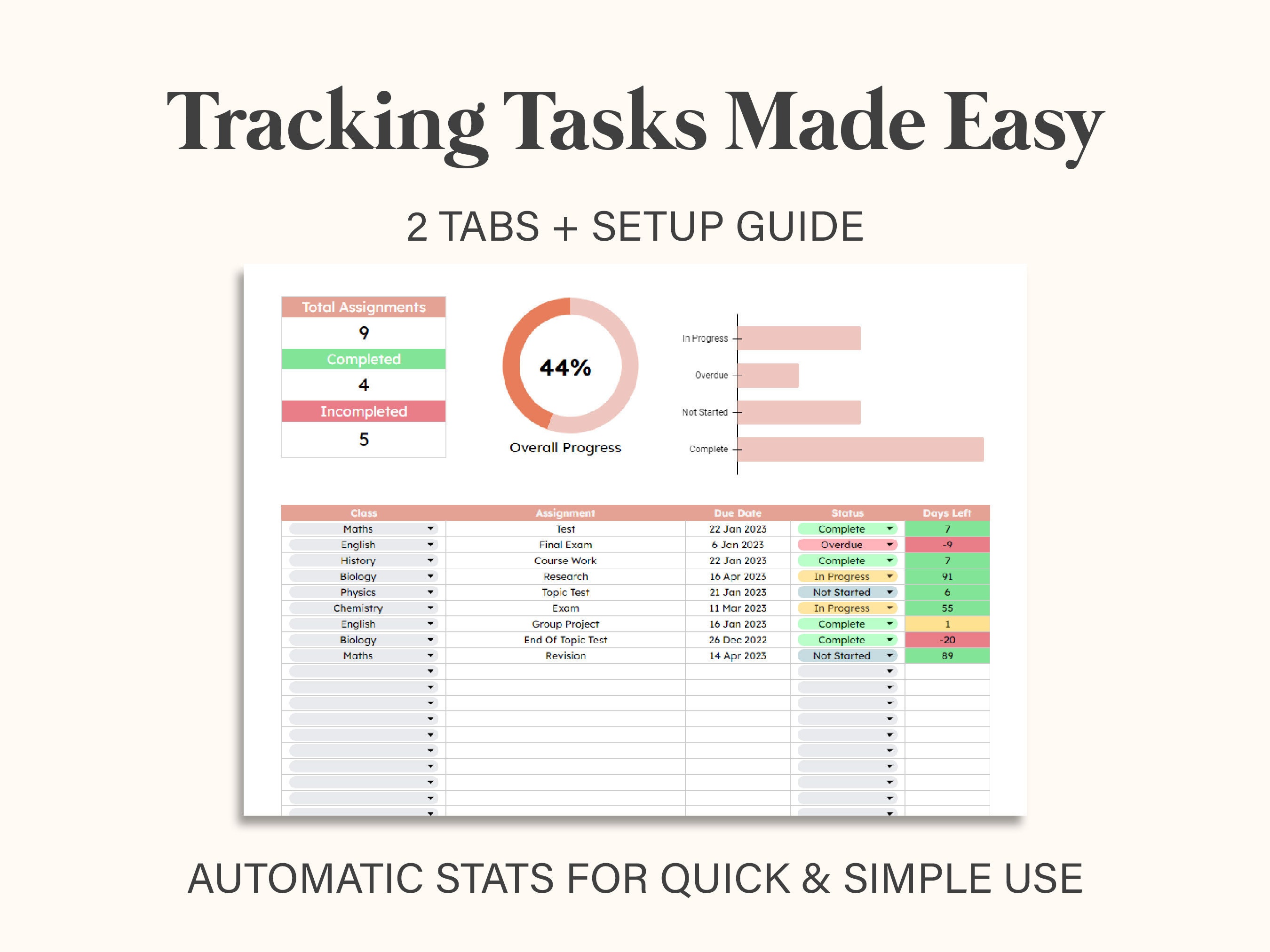 Assignment Tracking Spreadsheet, School Spreadsheet Homework Tracker ...