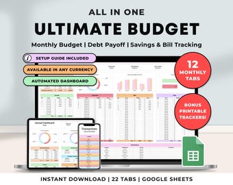 Ultimate Annual Budget Spreadsheet Google Sheets Budget Planner Monthly Budget Tracker Weekly Expense Budgeting Debt Finance Template