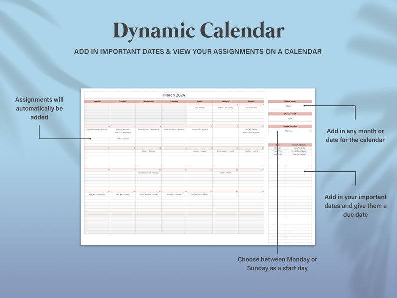 Simple Student Planner Spreadsheet, Assignment Tracker Google Sheets, Academic Planner Template Spreadsheet, College Planner Spreadsheet image 5