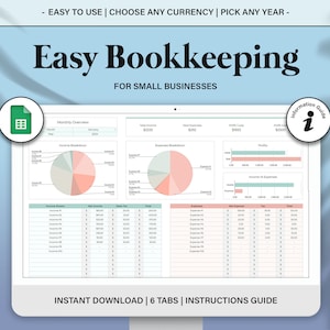 Small Business Bookkeeping Template Google Sheets, Easy Bookkeeping, Income and Expense Tracker, Sales & Profit Tracker, Accounting Template