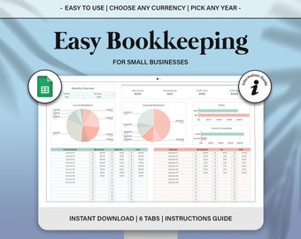 Feuilles Google Sheets, modèle de comptabilité pour petite entreprise, tenue de livres facile, suivi des revenus et des dépenses, des ventes et des bénéfices, modèle de comptabilité