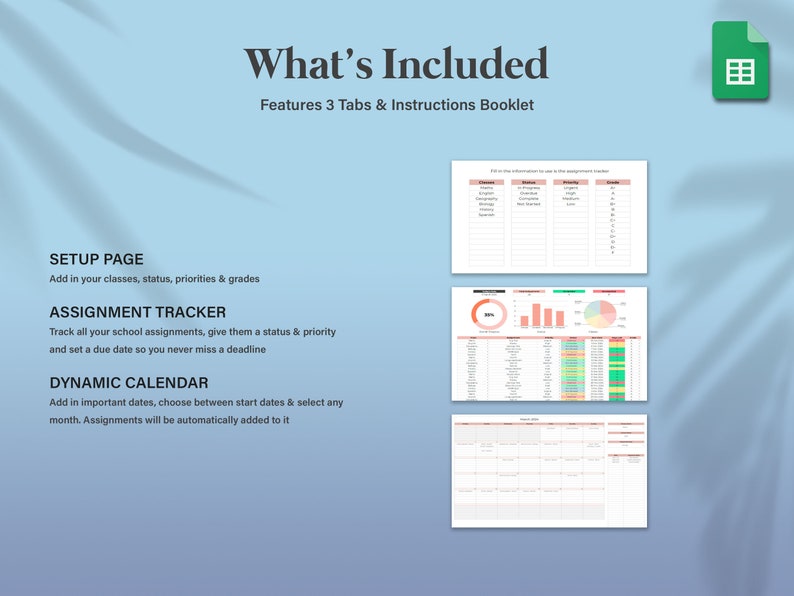 Simple Student Planner Spreadsheet, Assignment Tracker Google Sheets, Academic Planner Template Spreadsheet, College Planner Spreadsheet image 2