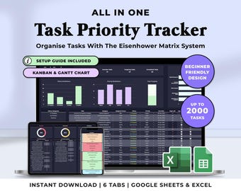 Excel 365 Task Priority Tracker Spreadsheet Google Sheets Eisenhower Matrix Task Tracker Template Team Task Manager Template Task Calendar