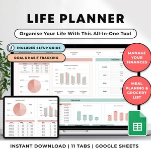 2025 Life Planner Google Sheets Budget Tracker To Do List Spreadsheet 2025 Digital Organizer Daily Planner Habit Tracker ADHD Template