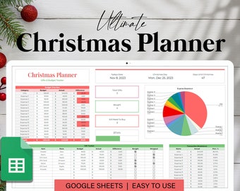 Feuilles Google du planificateur de Noël, planificateur de budget de Noël, feuille de calcul de suivi des cadeaux de Noël, suivi des cadeaux numériques et des dépenses de vacances