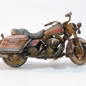 Harley Davidson 1/18 scale abandoned motorcycle, heavily rusted and weathered Ref 2