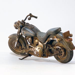 Harley Davidson 1/18 scale abandoned motorcycle, heavily rusted and weathered Ref 3