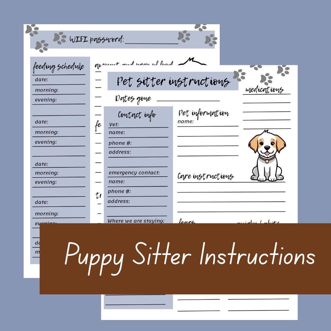 Puppy Sitter Printable: Pet Care Information Sheet (PDF Download) - Etsy
