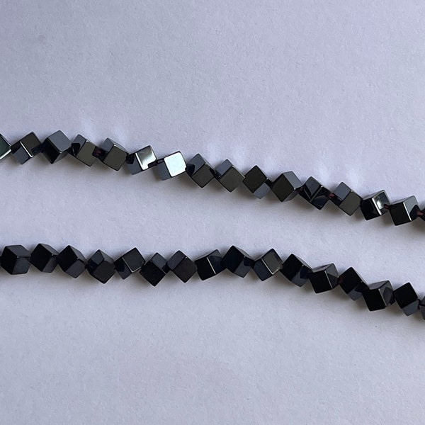 Perles de pierre d’hématite, pierre naturelle, vente en lots, perles en cube, carré, 4mm, fumé et noir