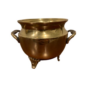 Small Vintage Brass Footed Pot with Handles
