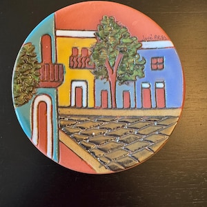 Vintage Terracotta Hand Painted Plate, Signed and Dated