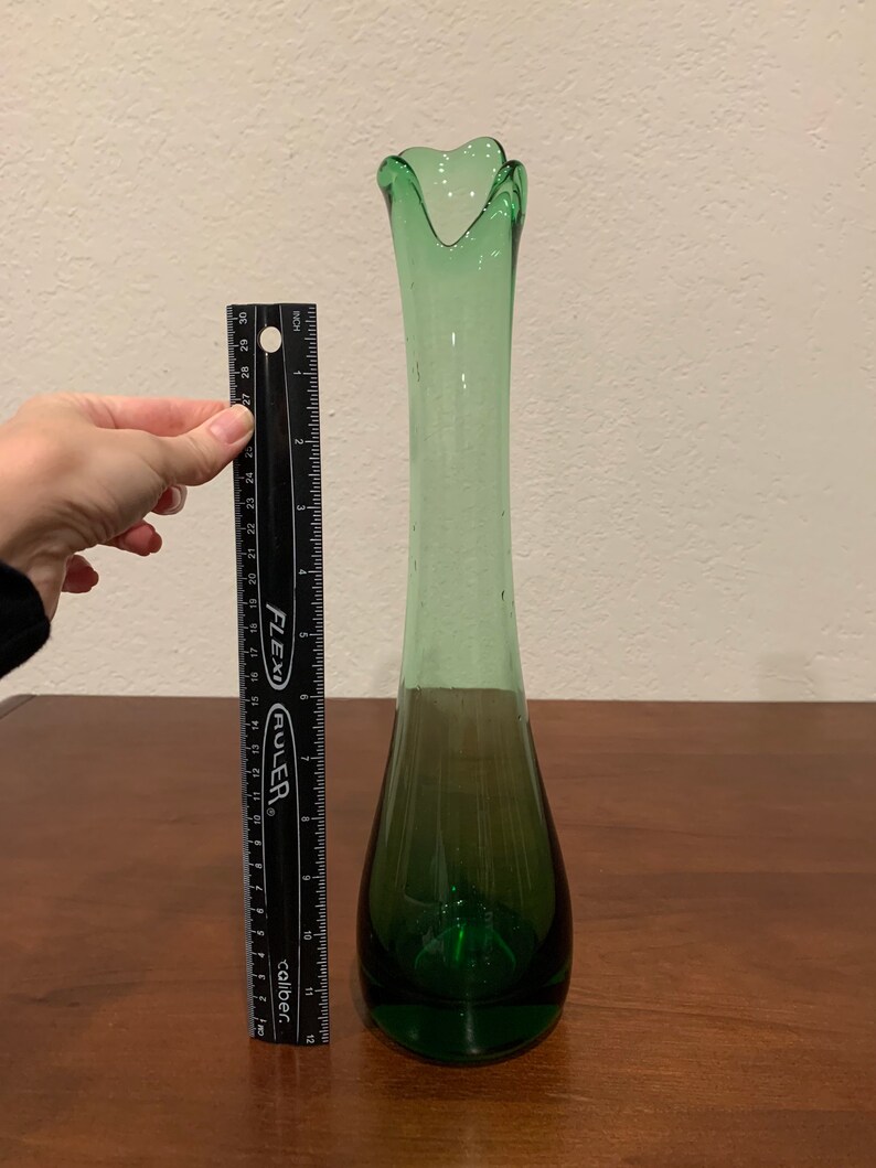 Midcentury Modern MCM Swung Glass Vase Green Etsy