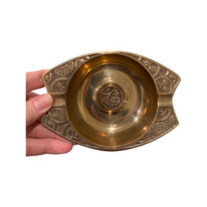 Vintage Chinese Brass Incense Holder Ash Tray Trinket Dish with Chinese Symbols