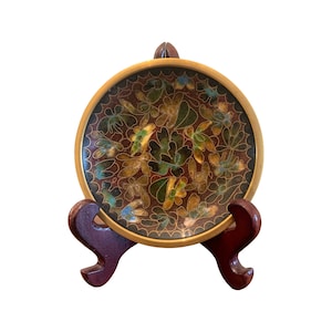 Beautiful Earth Tone Small Vintage Cloisonné with Stand