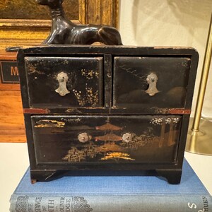 Small Antique Japanese Jewelry Box, 3 Drawers