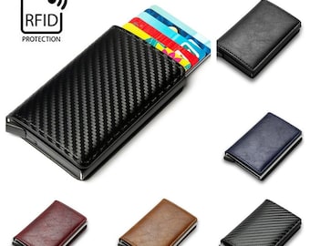 Wallet Card Holder Mens Leather Metal RFID Blocking Slim Men Credit Money Clip