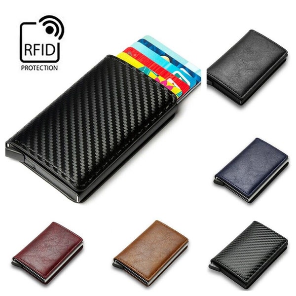 Wallet Card Holder Mens Leather Metal RFID Blocking Slim Men Credit Money Clip
